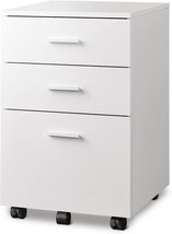 White Devaise 3 Drawer Wood Mobile File Cabinet, Rolling File Cabinet For - £83.11 GBP