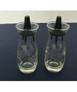 vintage mid century clear etched glass salt pepper shakers  pull up plas... - $25.69
