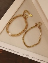 18K Gold Henne Thick Chain Twin Set Bracelets - matching, stackable, cool - $61.82