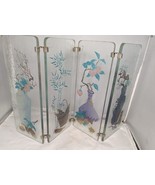 VTG Glass Carved Hand Painted Signed 4 Panel Divider Metal Table  Mini D... - £195.74 GBP