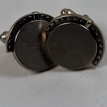 Vintage Mid Century Style Cuff Links Silver &amp; Gold Tone Round Etched - £10.09 GBP