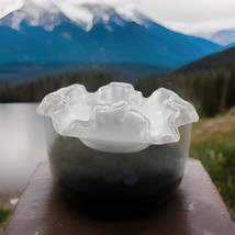 Vintage MCM Fenton Silver Crest Milk Glass 6&quot; Clear Ruffled Edge Bowl - $14.83