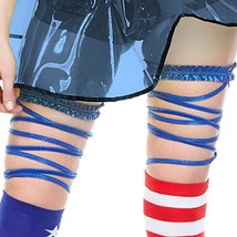 Royal Blue Metallic Leg Wraps Straps Attached Garter Shimmer Rave Costum... - £11.66 GBP