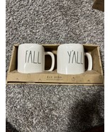 Rae Dunn Ceramic Coffee Tea Mugs FALL Y&#39;ALL Ivory Black 20oz New Set of 2 - $15.20