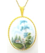 Kaiser Pendant Necklace Gold Hand Painted Boy Dog Germany Porcelain Vint... - $12.86