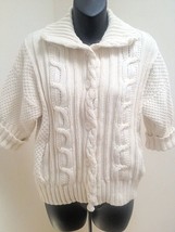 Gap S Cardigan Ivory Cable Knit 3/4 Sleeve Pockets Small Sweater - £14.87 GBP