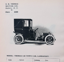 1908 E.R. Thomas Model 4-20 Landaulet Catalog Advertisement Automobilia ... - $568.44 MXN