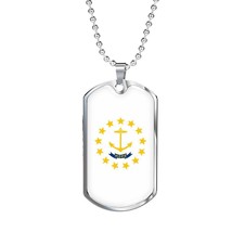Rhode Island Flag Pendant Stainless Steel or 18k Gold Dog Tag Necklace 24&quot; Chai - £37.31 GBP+