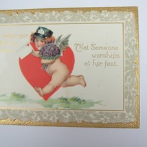 Tuck Postcard Greeting Valentine Boys Green Pink Flowers Gold Embossed UNPOSTED - £8.05 GBP