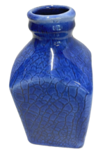 Studio Art Pottery Miniature Vase Blue Crackle Finish 5&quot; Signed, NC Pottery - $11.39