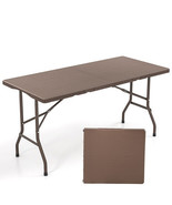 5FT Folding Picnic Table with Rattan Grain HDPE Tabletop and Sturdy Meta... - €126,22 EUR