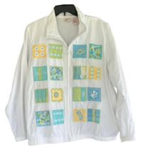 Vintage Koret White Full Zip Embroidered Floral Patchwork Windbreaker Jacket XL - £15.98 GBP
