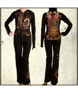 Bejeweled Dragons Sun Swarovski Crystal Embroidery Women Sweat Pants Bla... - £62.51 GBP