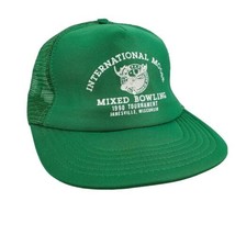Vintage 1990 International Moose Bowling Tournament Snapback Trucker Hat Mesh WI - £14.45 GBP