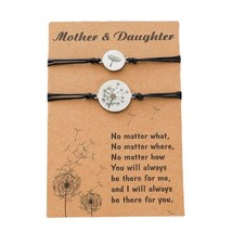 Dandelion Black Cord Bracelets Mother &amp; Daughter 2PC Stainless Steel Set - £7.94 GBP