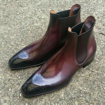 New Handmade Men&#39;s Dark burgundy Leather Chelsea boots, Men elegant ankle boots - £135.88 GBP