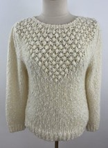 Vintage 90s Margules Hand Knit Popcorn Bubble Sweater Yellow Acrylic Women&#39;s M - £14.20 GBP