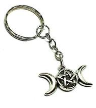 Witch’s Triple 3 Moon Phase Goddess Pentagram Keyring Witchcraft Pagan W... - £3.50 GBP