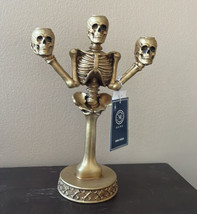 Martha Stewart Halloween Skull Gothic Candelabra Gold 3 Arm Taper Candle Holder - £32.10 GBP