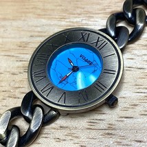 VTG Visage Lady Bronze Tone Chain Bracelet Turquoise Dial Quartz Watch~New Batte - £13.28 GBP