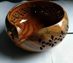 Hand Crafted Wooden Yarn Bowl Knitting Rosewood Handmade Crochet Working - $22.93