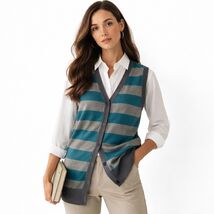 At Last New York Striped Sleeveless Sweater Vest Academic Quiet Luxury S - $24.99