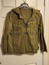 Free People Women Safari Pullover Jacket Lace Up Green Anorak Hooded M - $34.62