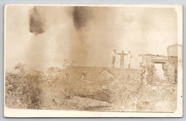 RPPC Soldier Three Men Standing On Stone Ruins Real Photo Postcard C41 - £7.77 GBP