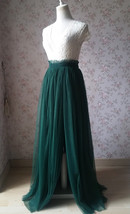 Misty Green Side Slit Tulle Skirt Outfit Bridesmaid Plus Size Tulle Maxi Skirt image 9