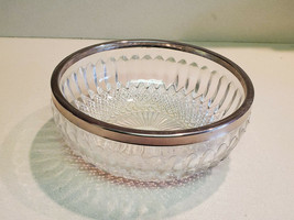 Vintage Cut Glass Crystal Bowl With Silver Plated Trim Upper Edge 8.5&quot; D... - £13.95 GBP