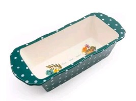 Pioneer Woman ~ Stoneware ~ Loaf Pan ~ Live...Love...Bake! ~ Green w/Polka Dots - $37.40