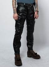 Motor Biker Stylish Black Designer Zipper Leather Lambskin Track Pants Men - £87.06 GBP+