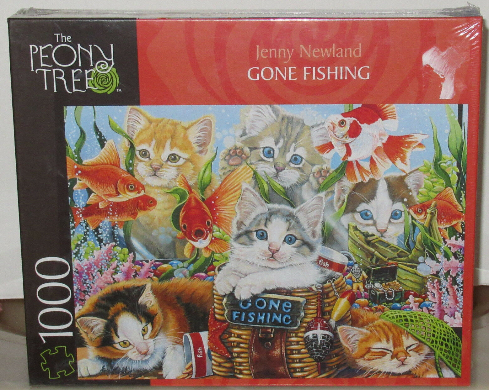 The Peony Tree GONE FISHING Kittens 1000 Piece Jigsaw Puzzle Jenny Newla... - $37.88