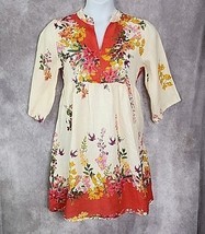 Le Regazze 100% Linen Floral Boho Floral A-Line Dress Size Large Made in... - $21.99