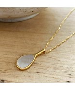 White Oval Shell Teardrop Pendant Necklace 18K Yellow GP 18&quot; Chain Women... - £63.21 GBP