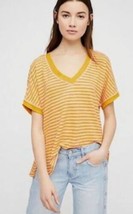 $68 WE THE FREE Take Me linen blend tee M pink+gold stripe boxy oversize t-shirt - £7.81 GBP