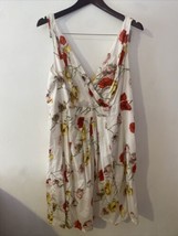 Lands End Floral Ivory Dress V-Neck Fit &amp; Flare Size 16W - £10.81 GBP