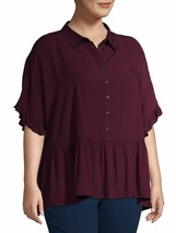 Terra &amp; Sky Women&#39;s Plus Short Sleeve Peplum Top Shirt 1X (16-18W)  Purple Oxfor - £14.75 GBP