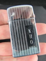 Vintage Zippo Lighter 1963 Slim "Kho" Monogram Flat Bottom No Patent # - $29.91