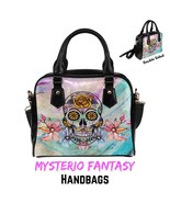 Sugar Skull Flower Artistic Fashionable PU Leather Shoulder Bag. - $135.00