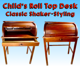 Vintage Child&#39;s Roll Top Desk, Classic Shaker Styling, Circa Mid Century - $179.99