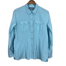 Eddie Bauer Travex Shirt Women Large Blue Long Roll Tab Sleeve Button Up... - £19.90 GBP