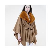 Womens Thick Poncho with fur Collar Belted Shawl Coat Poncho Button Came... - £48.19 GBP