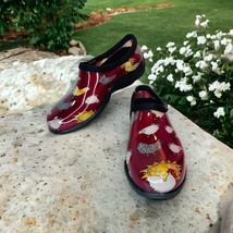 Sloggers Red Rooster Chicken Women&#39;s Size 9 Rubber Slide In Rain Gardening Shoe - £18.58 GBP