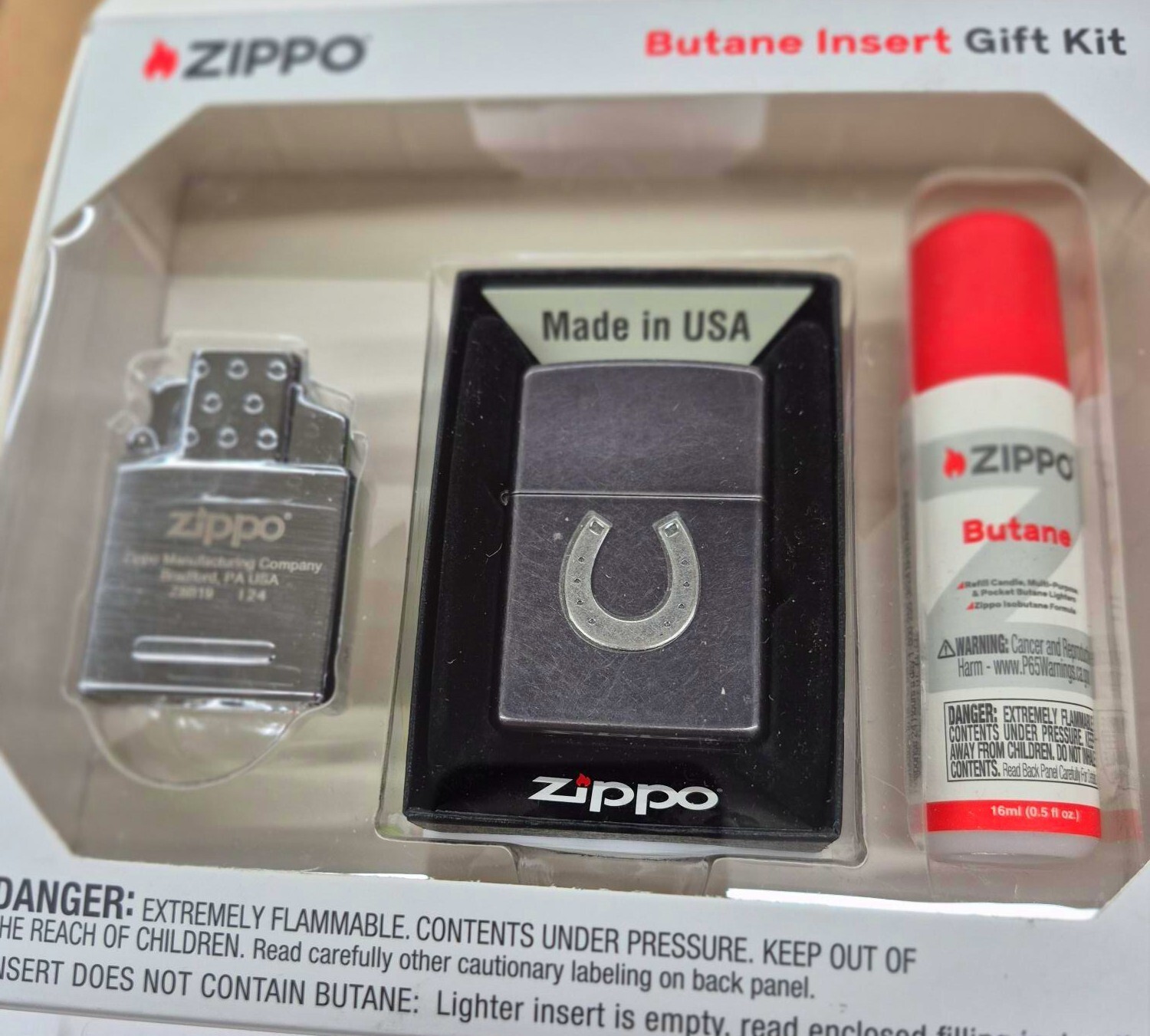 Rare Raised Lucky  Horseshoe Zippo Lighter Gift Kit - $37.95
