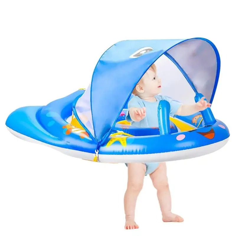 Toddler Swim Ring Inflatable Swim Float With Detachable Sun Protection Canopy - £40.37 GBP