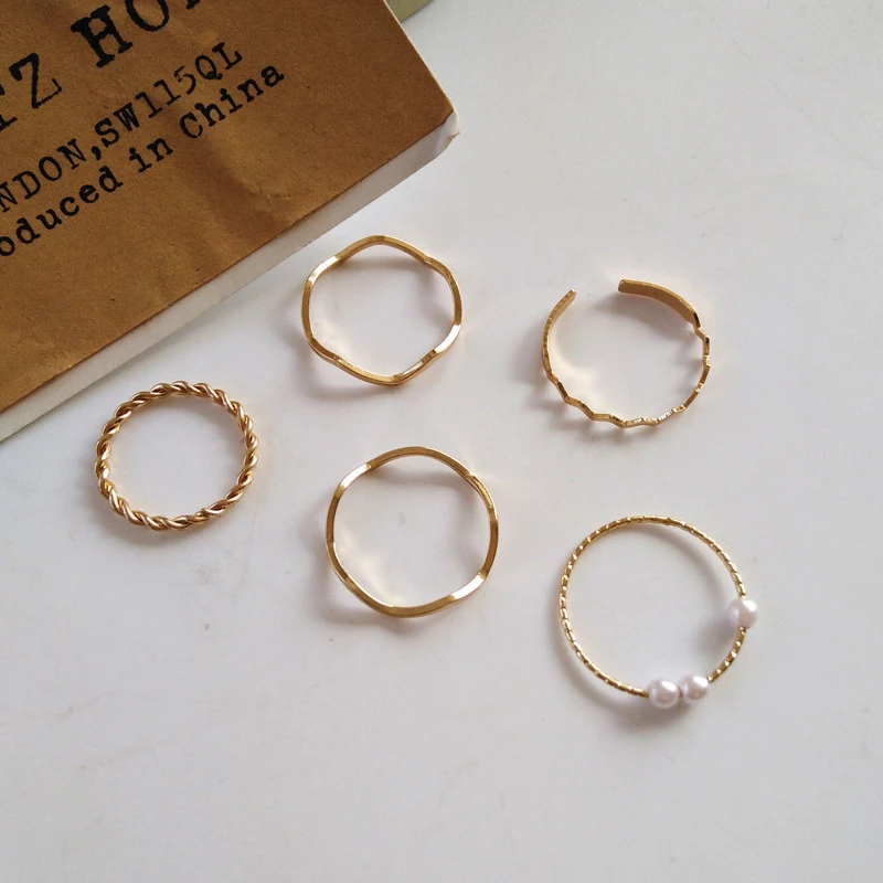 2024 New  Simple Circlet Five-Piece Retro Fashion Personality Joint Ring Stack W - £26.10 GBP