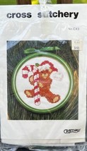 Vintage 1980 Craftways Cross Stitch Kit Candy Cane Teddy Bear Chrsitmas - £7.15 GBP