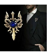 Stunning Vintage Look Gold Plated Dragon Sword Blue Design Brooch Broach... - $20.26