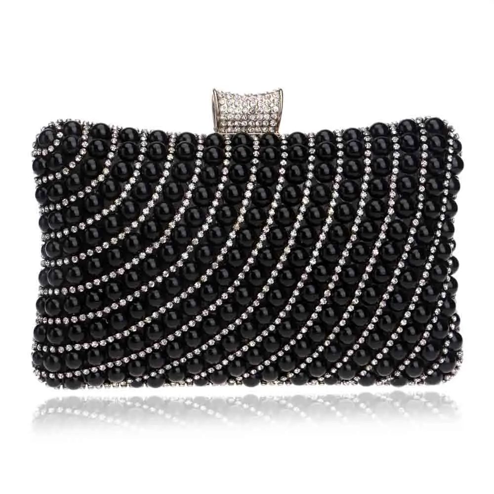 Handmade Women Chain   Crystal Day Clutch  Silver Black Party Wedding Handbags E - £93.63 GBP